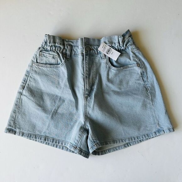 LOFT Paperbag Pull On Denim Shorts High Rise Light Indigo Wash NWT Womens Size 6 - Picture 1 of 10